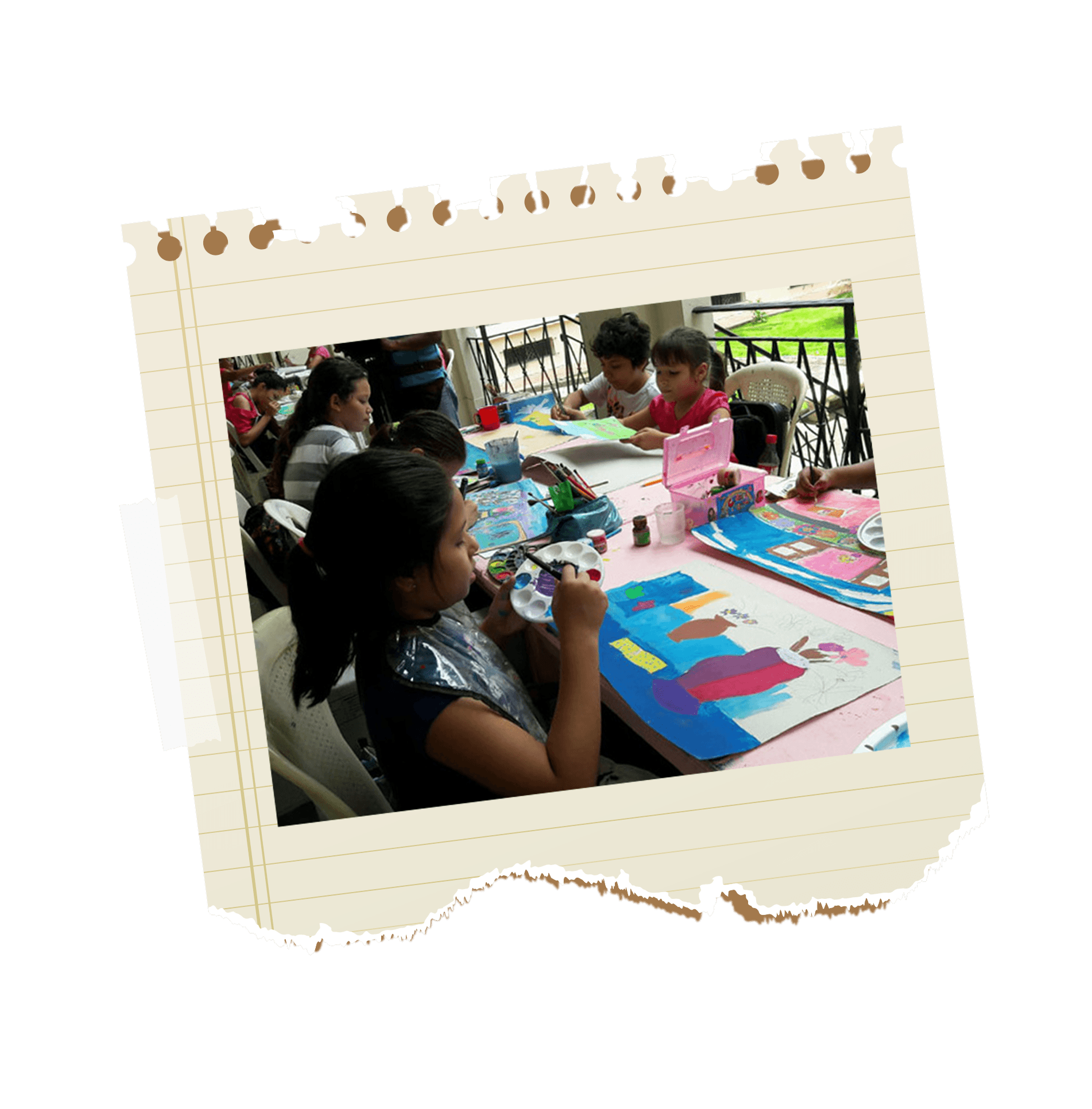 Niños con kits de arte